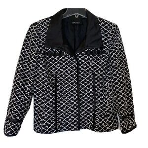 Carlisle Black White Quilted Hidden Button Fully Lined Blazer Jacket Coat EUC 8